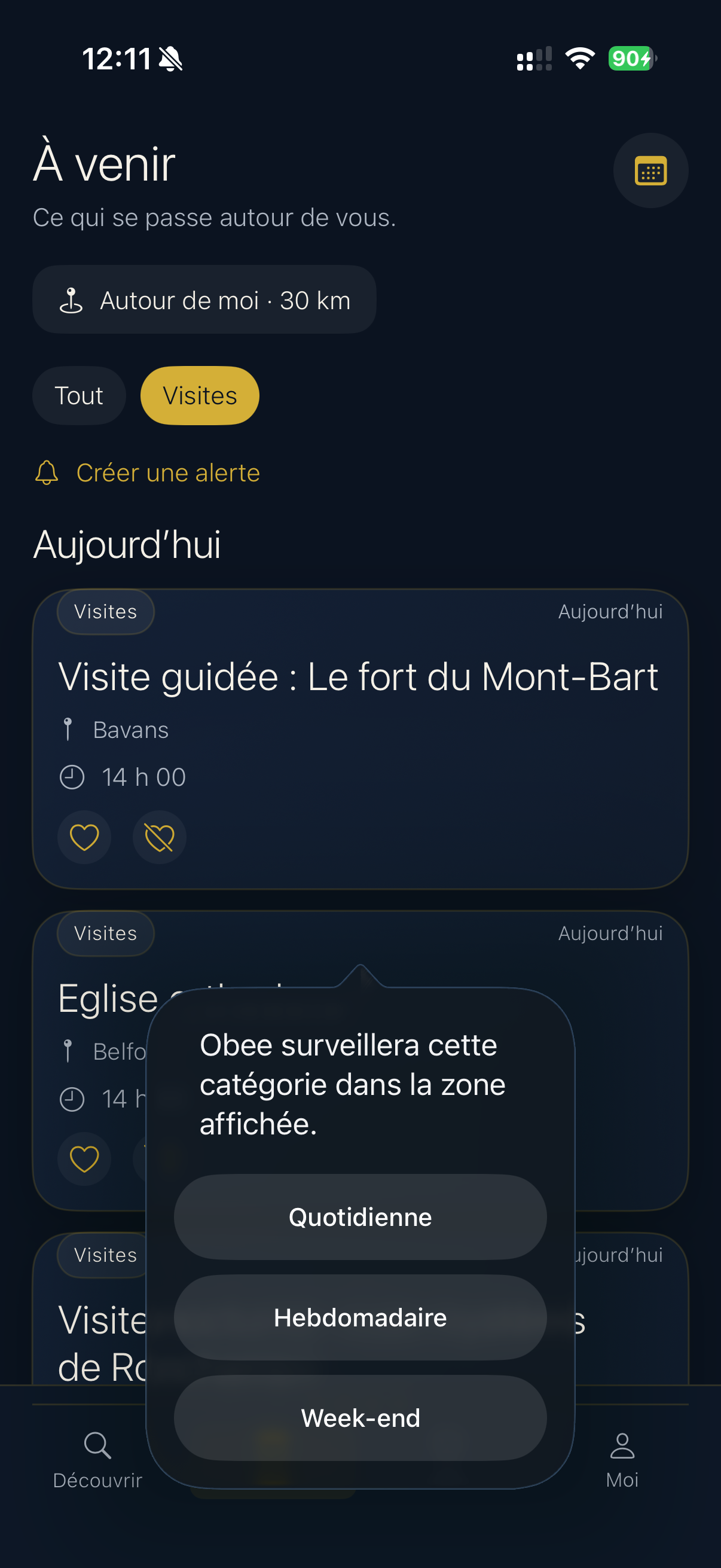 Écran Alertes réel de l’application Obee